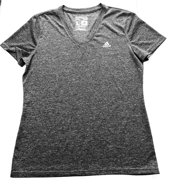 Adidas Women Ultimate Heather Gray Short Sleeve V-Neck T-Shirt Size Large - Picture 1 of 6